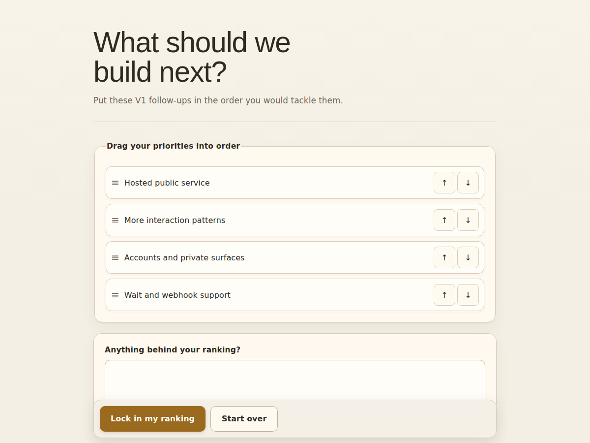 A Pane interface for ranking product priorities
