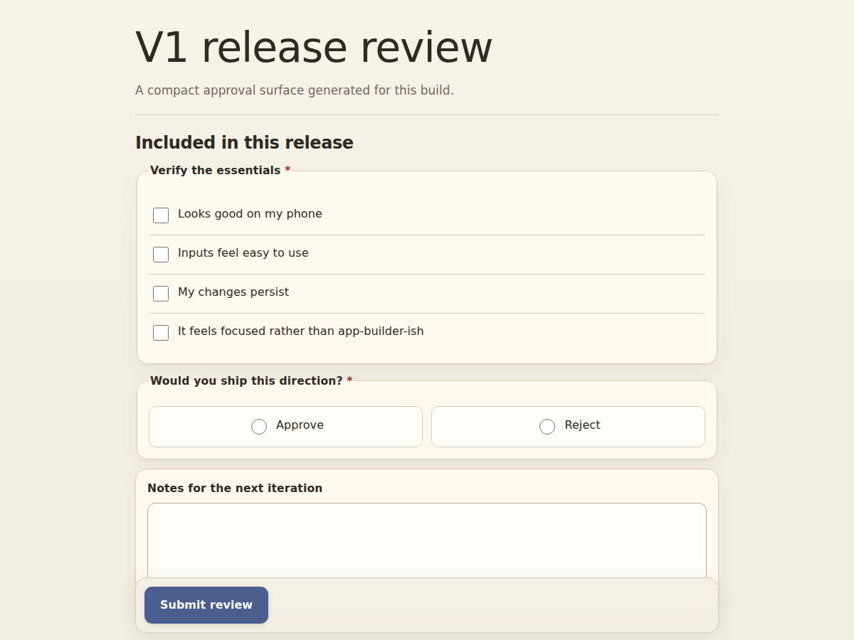 A Pane release review with a checklist, approval control, and notes