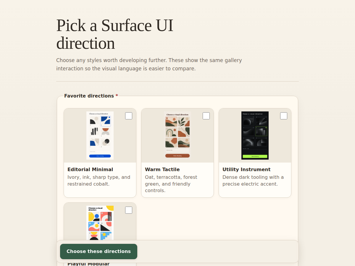 A Pane gallery for comparing four visual design directions